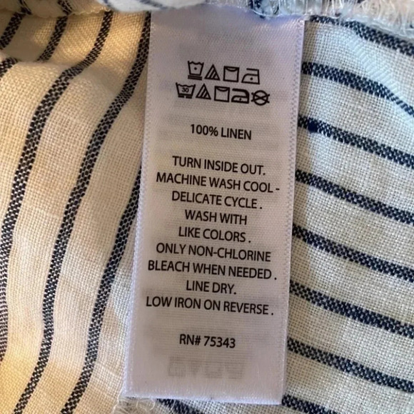 Tahari Linen Pullover Navy White Blouse Top Striped S Split Hem Small NWT - Picture 6 of 7